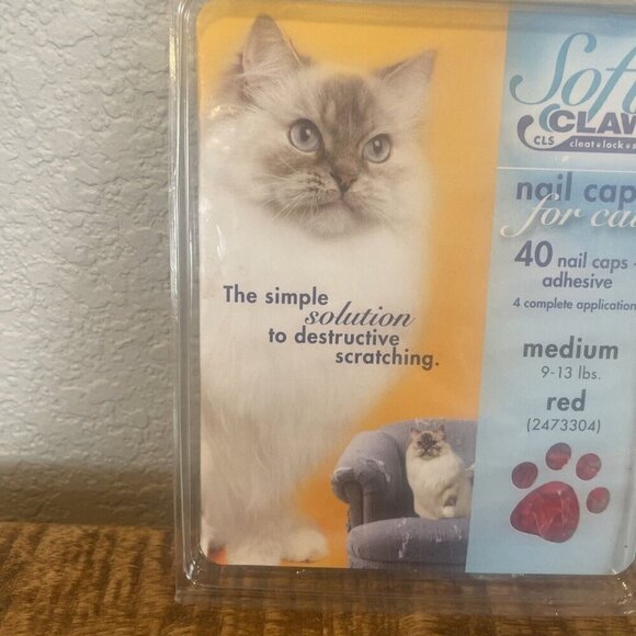 New soft Claws Nail Caps for Cats Medium Red 40 Nail Caps & Adhesive Scratching - Picture 3 of 5